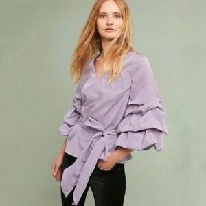 Anthropologie Sunday In Brooklyn Clowncore Shirt Size Medium Purple Gingham Pouf